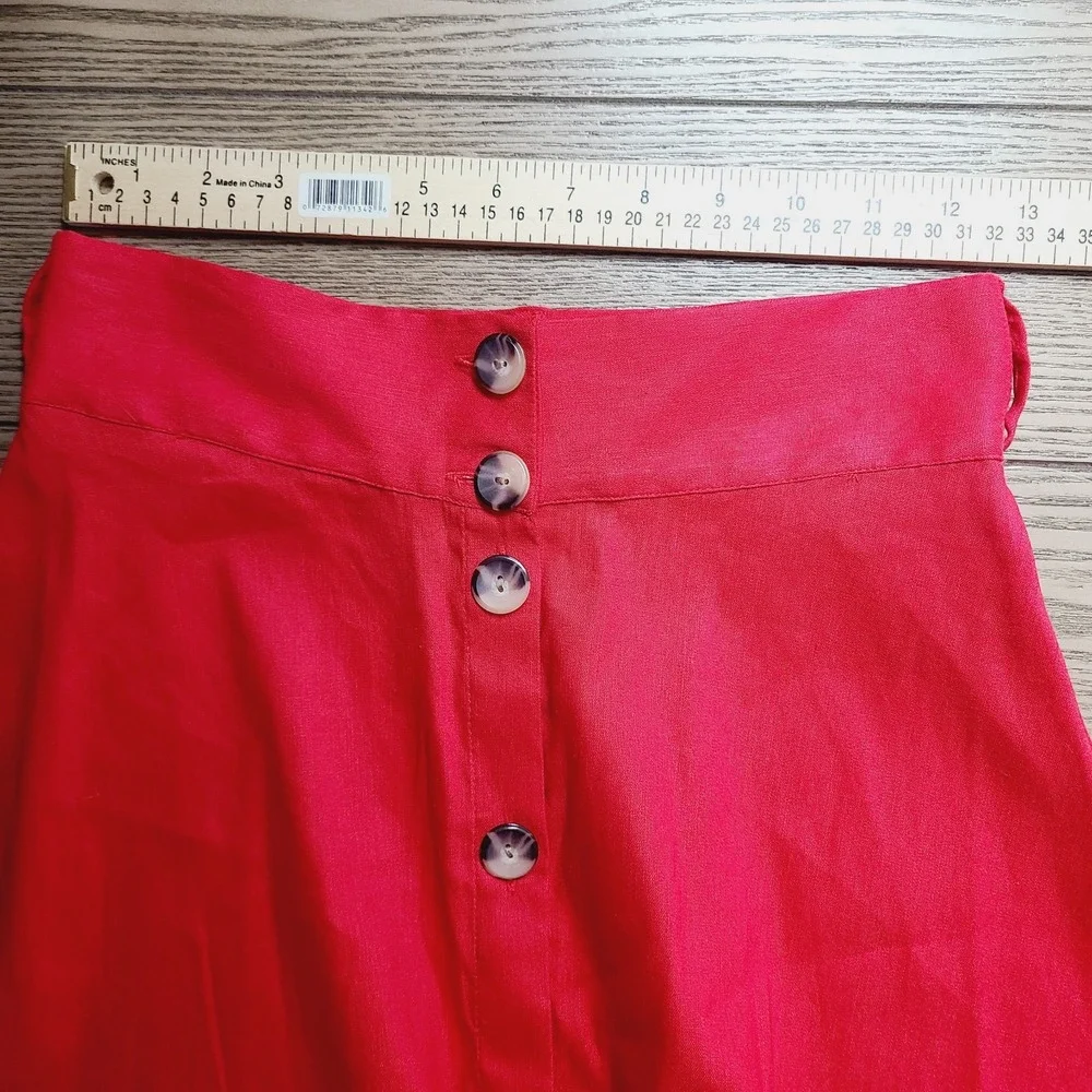NEW Antonio Melani Red Linen Blend Midi Skirt Button‎ Front A-Line 2 Work Y2K